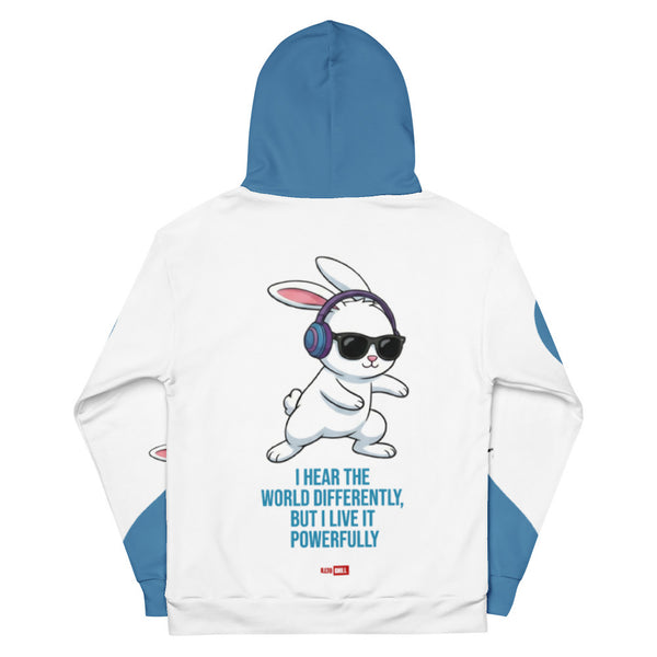 ILLTOCHILL Hard of hearing support gift for hearing impaired heavyweight Unisex hoodie – Flat Back (White)