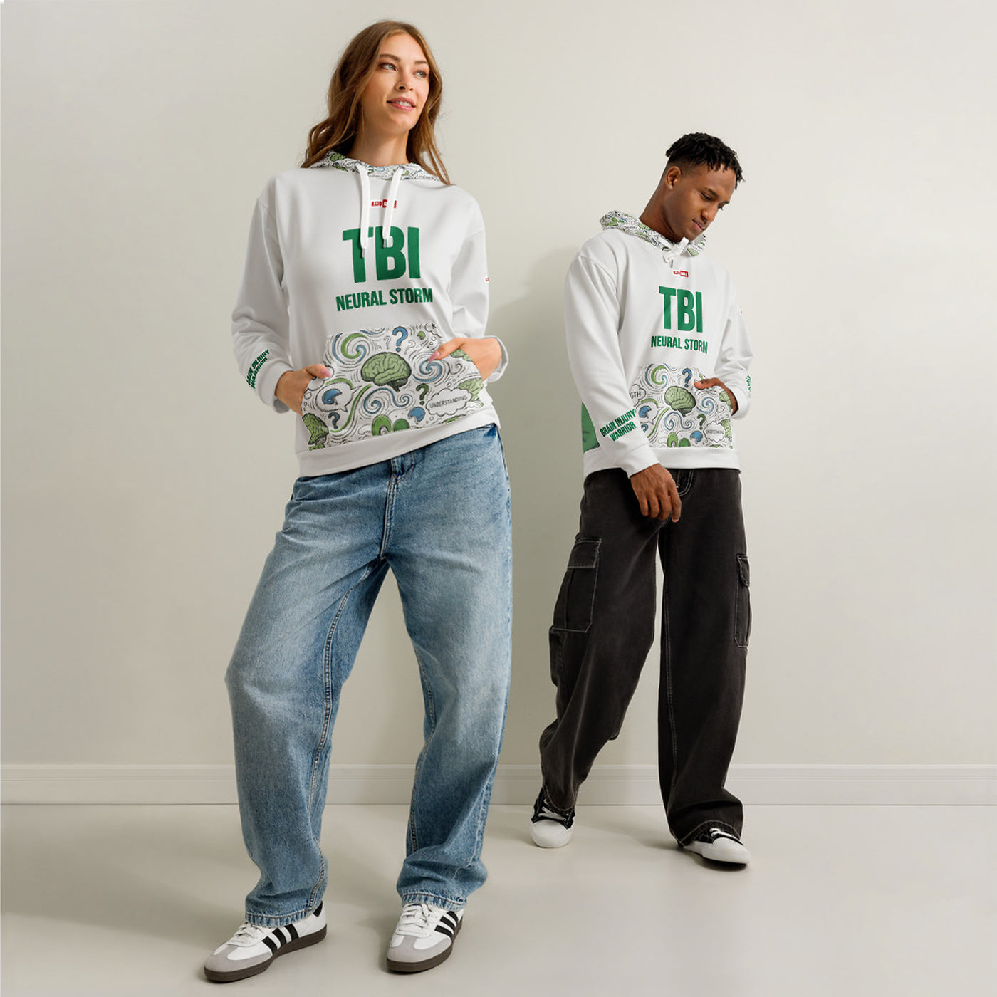 ILLTOCHILL TBI Traumatic brain injury support gift unisex cotton hoodie – Duet Front (White)