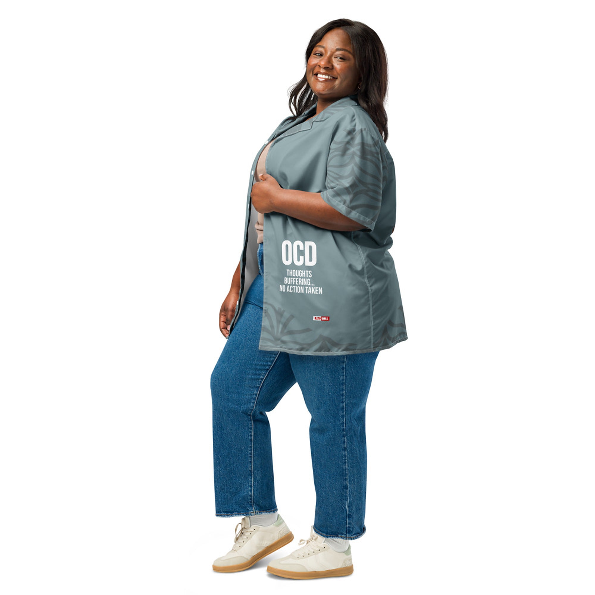 ILLTOCHILL OCD awareness Obsessive-Compulsive Disorder Unisex button shirt – Women's 3 Left (White)