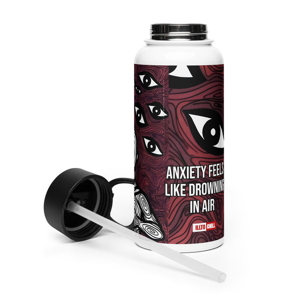 ILLTOCHILL Anxiety awareness gift Stainless steel water bottle with a straw lid – Flat 2 Left