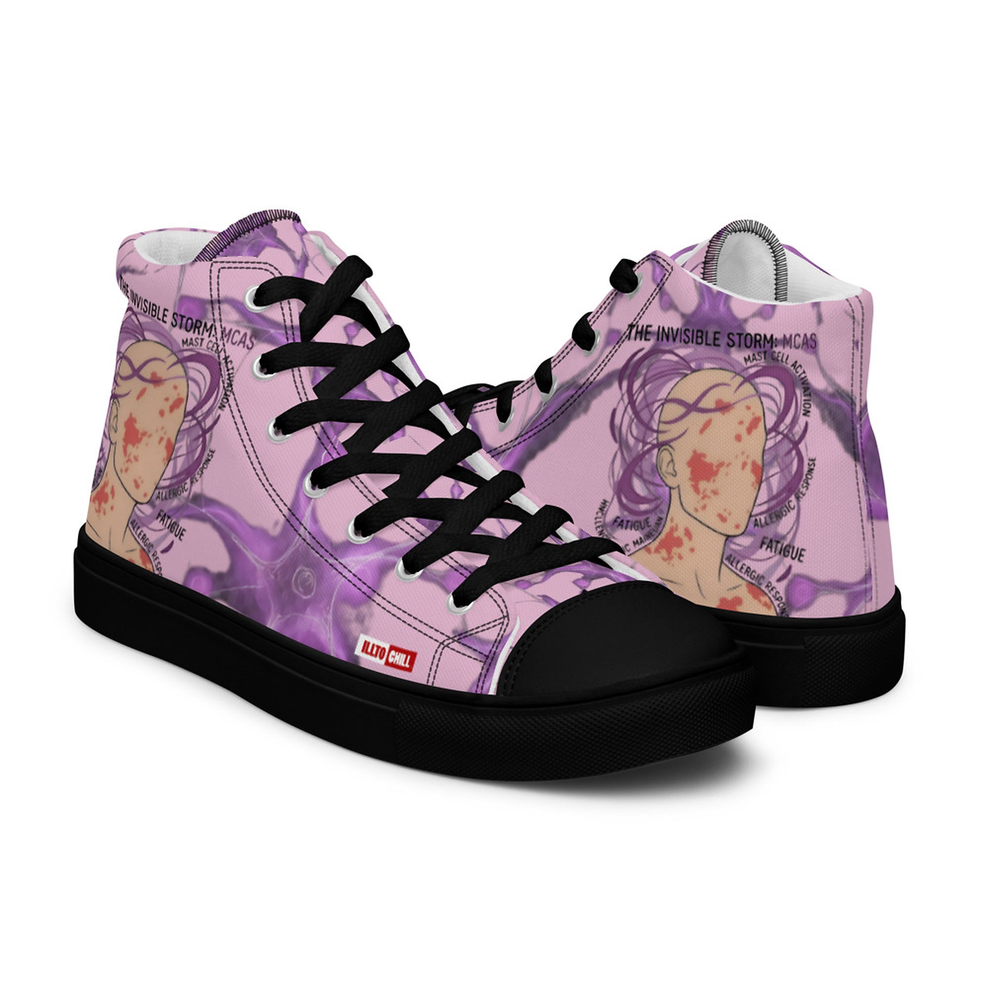 ILLTOCHILL MCAS Awareness Women's High Top Shoes – Flat 3 Right (Mcas Awareness Women's High Top Shoes)