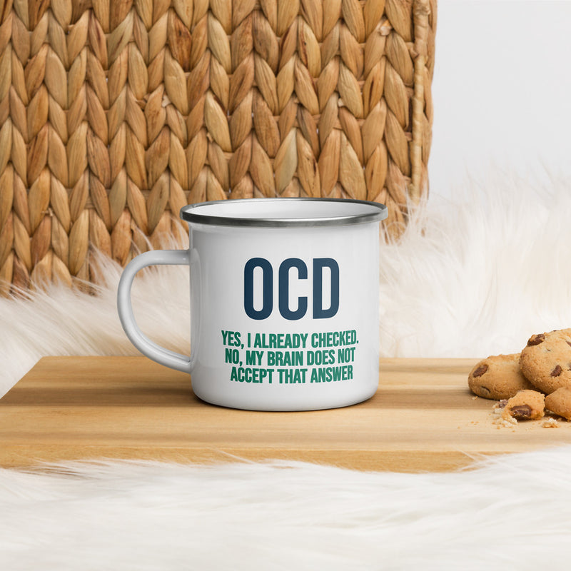 ILLTOCHILL OCD awareness Obsessive-Compulsive Disorder gift Enamel Mug – Lifestyle 4 Left
