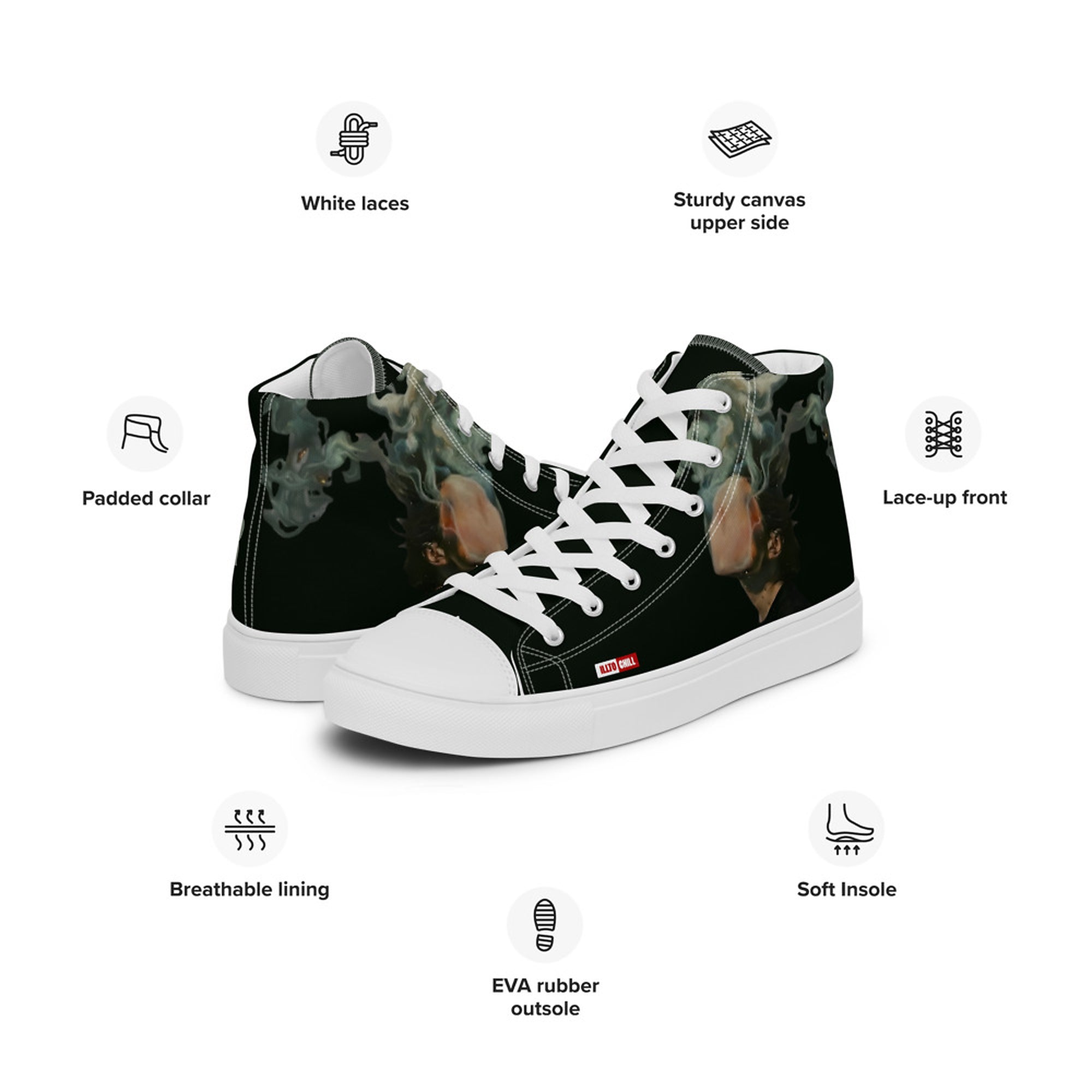 ILLTOCHILL Asthma awareness and support gift Men’s high top canvas shoes – Product specs Left #2