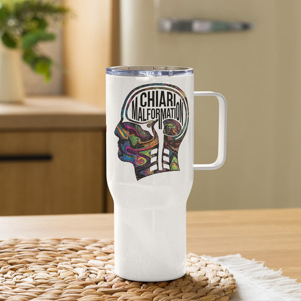 ILLTOCHILL CM Chiari Malformation awareness gift Travel mug with a handle – Lifestyle 2 Left