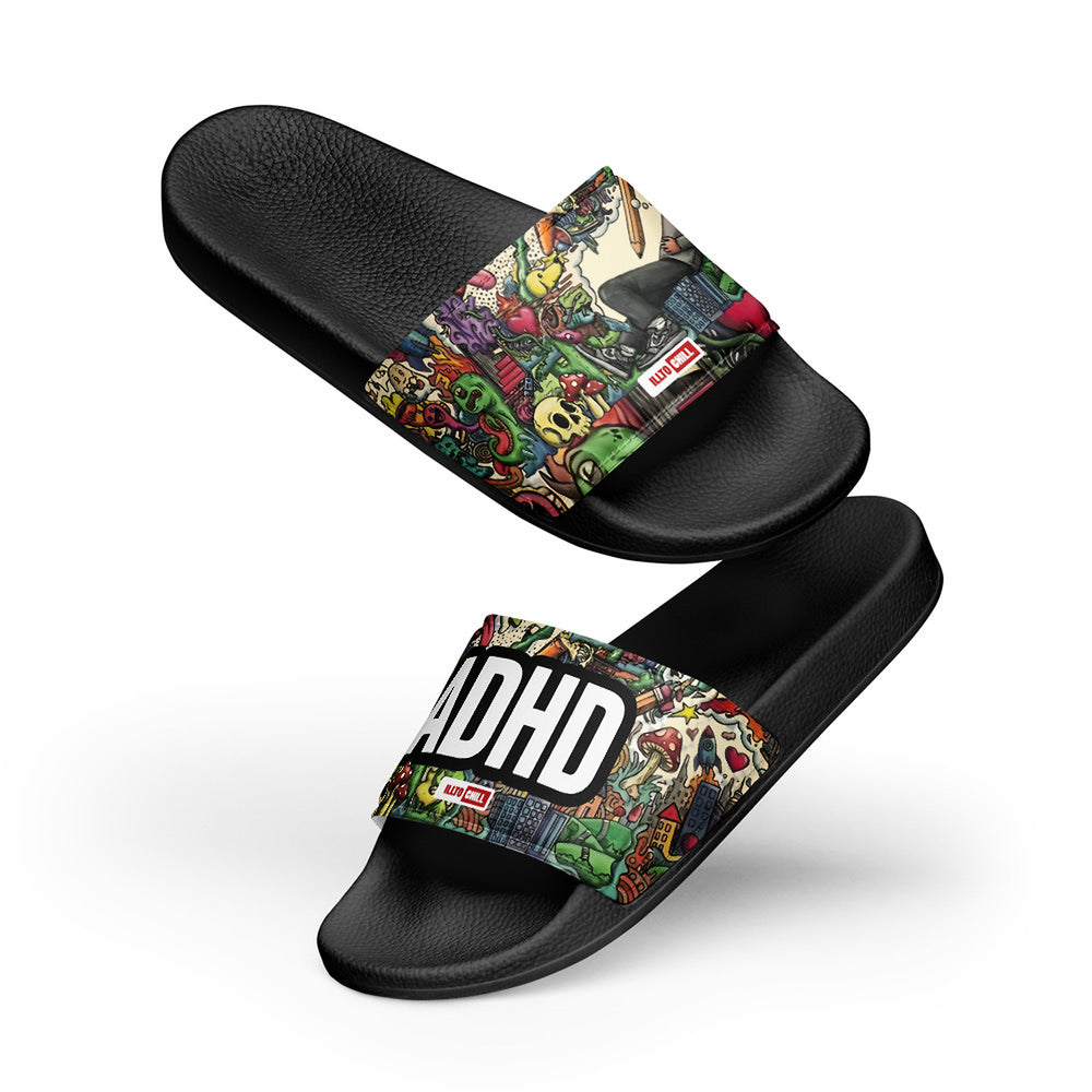 ILLTOCHILL ADHD Awareness Men's Slides – Flat 5 Front (Adhd Awareness Men's Slides)
