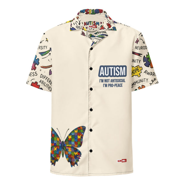 ILLTOCHILL Autism awareness and support Neurodiversity Unisex button shirt – Ghost Front (Black)