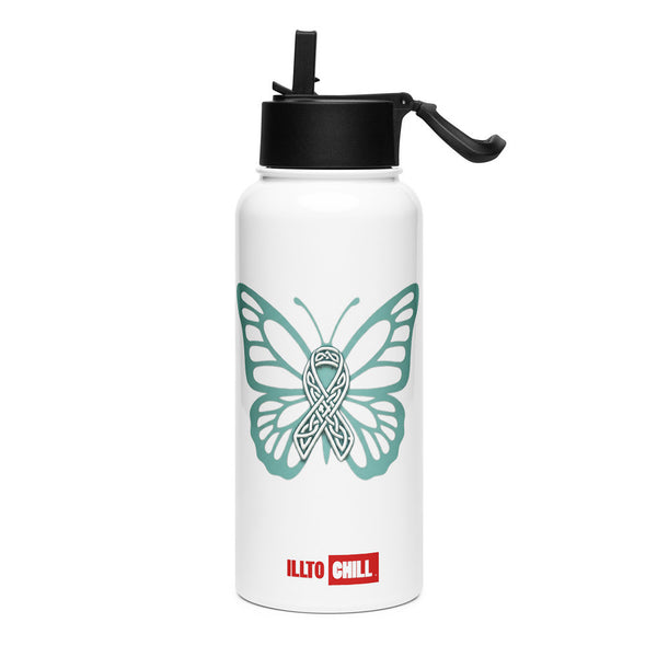 ILLTOCHILL POTS awareness gift Stainless steel water bottle with a straw lid – Flat Left