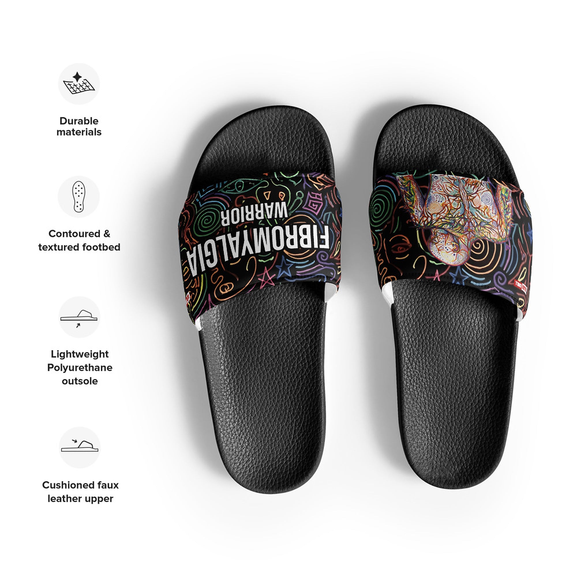 ILLTOCHILL Fibromyalgia Support Women's Slides – Product specs Front (Fibromyalgia Support Women's Slides)