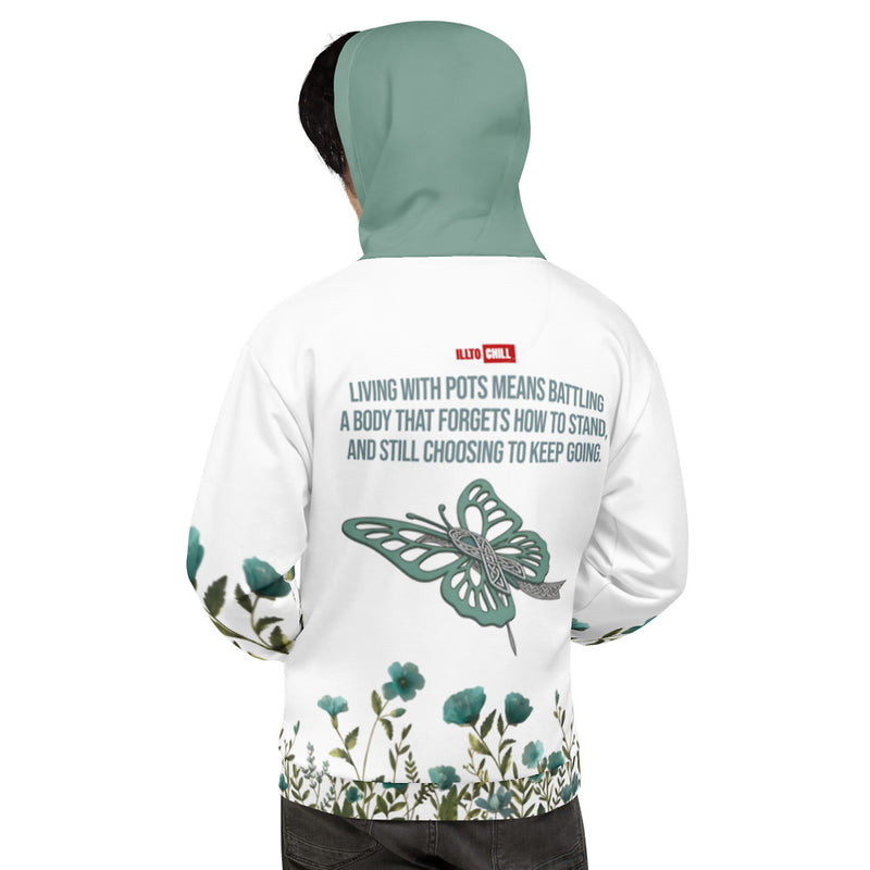 ILLTOCHILL POTS awareness heavyweight Unisex Hoodie – Men's Back (White)