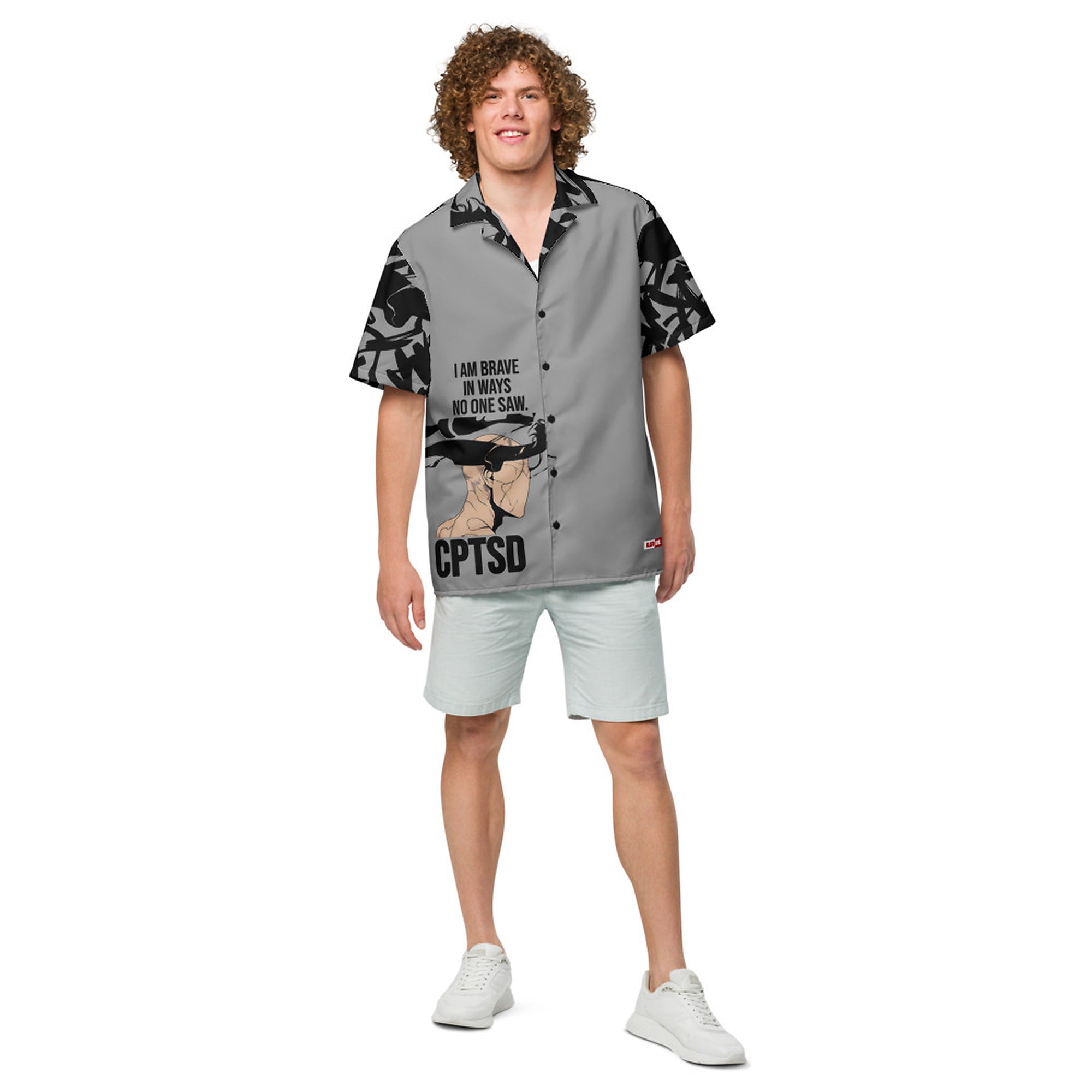 ILLTOCHILL CPTSD awareness Complex Post Traumatic Stress Disorder Unisex button shirt – Men's Front (Black)