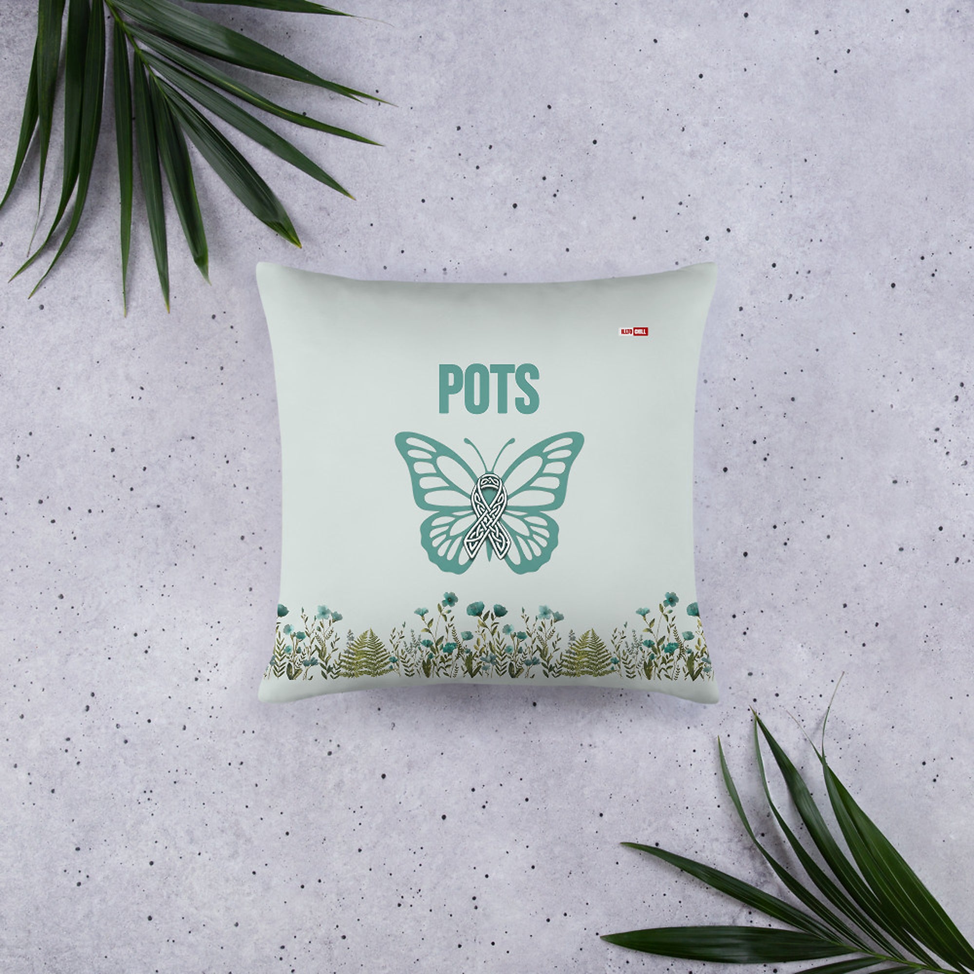 ILLTOCHILL POTS Awareness Pillow – Flat Lifestyle Front (Black)