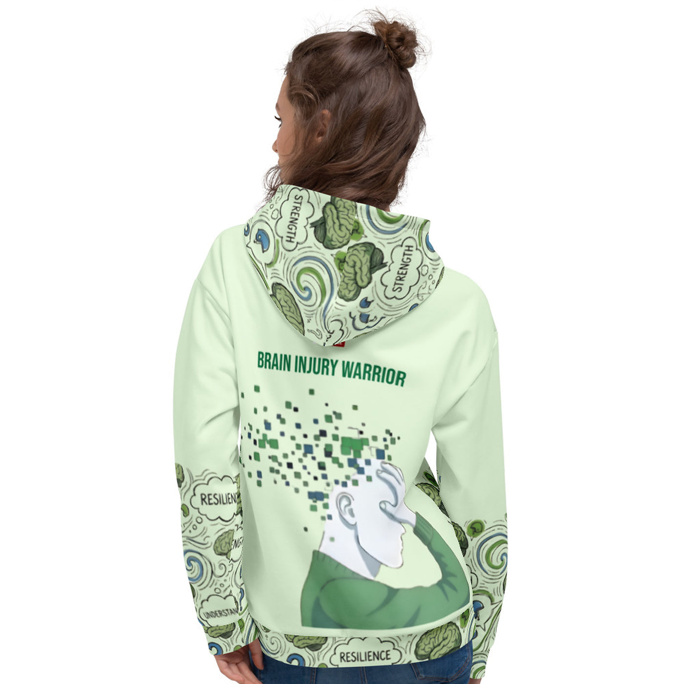 ILLTOCHILL TBI Traumatic brain injury support gift unisex heavyweight Hoodie – Women's Back (White)