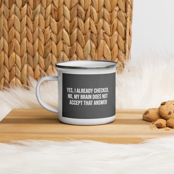 ILLTOCHILL OCD awareness Obsessive-Compulsive Disorder gift Enamel Mug – Lifestyle 4 Left
