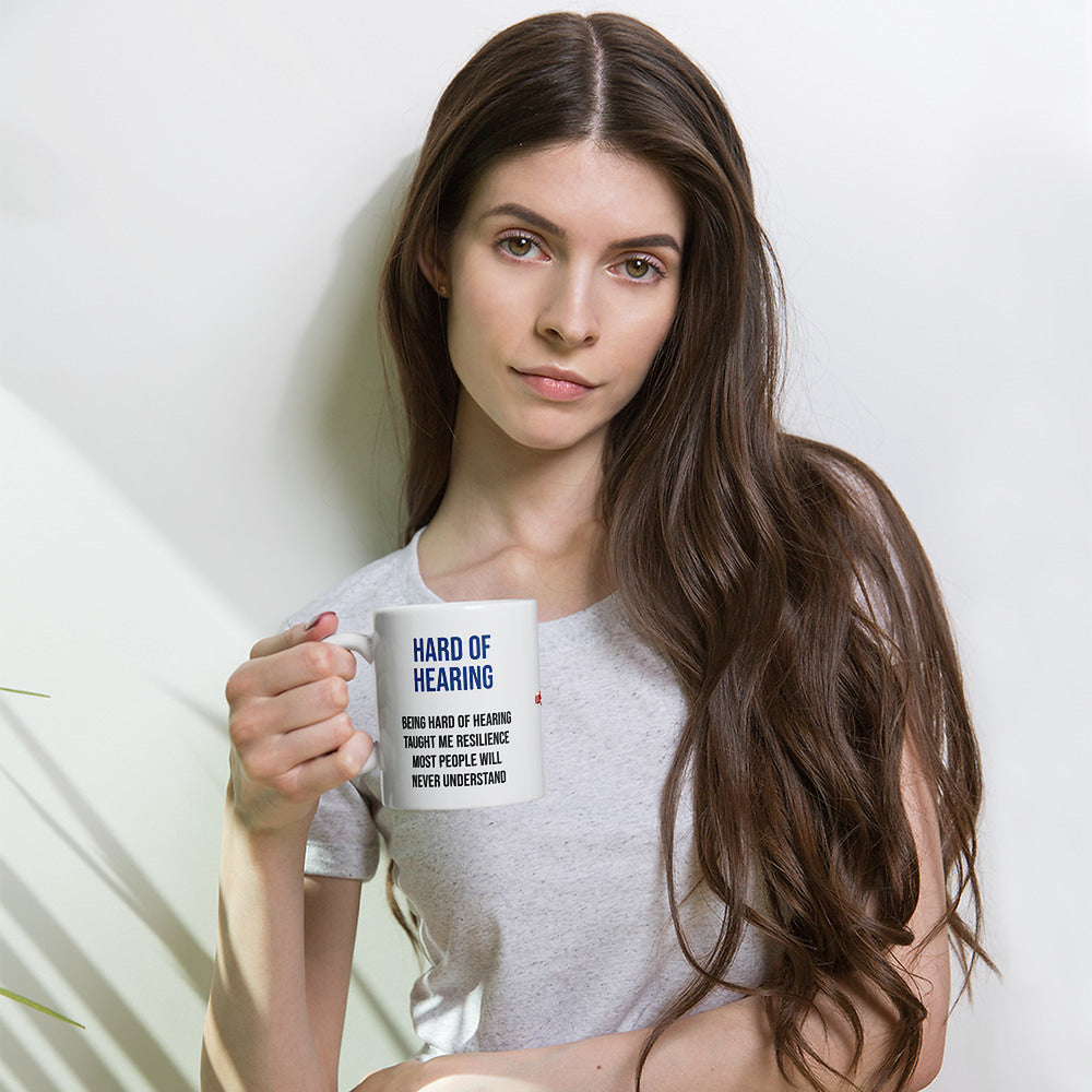 ILLTOCHILL Hard of hearing support gift for hearing impaired White glossy mug – Lifestyle Woman