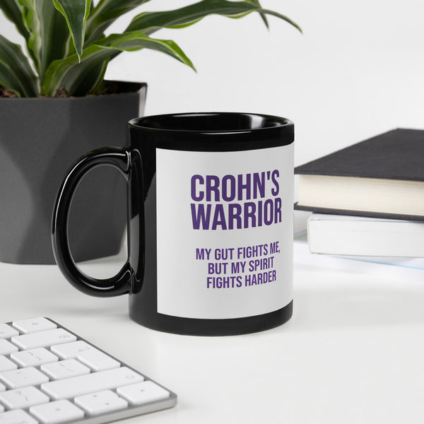 ILLTOCHILL Crohn's disease awareness and support gift Black Glossy Mug – Lifestyle 2 Handle on Left