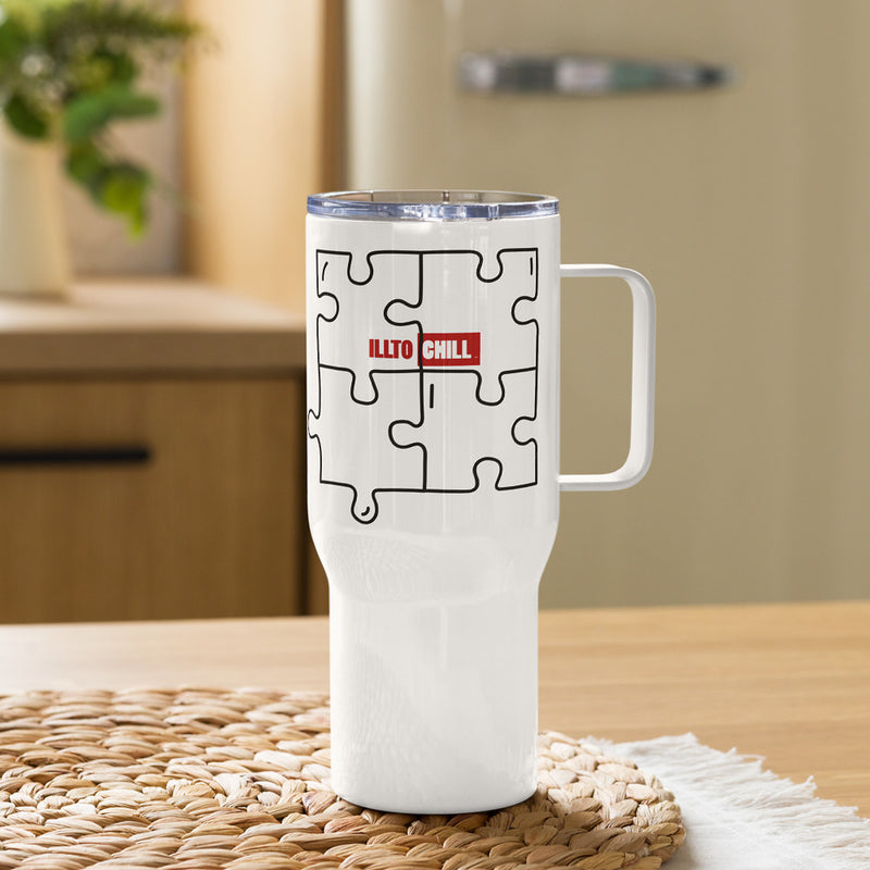 ILLTOCHILL Autism awareness puzzle gift Travel mug with a handle – Lifestyle 2 Left