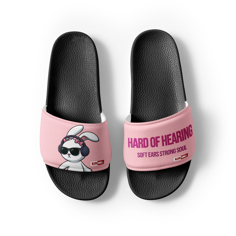 ILLTOCHILL Hard of Hearing Awareness Women's Slides – Flat Front 2 (Hard Of Hearing Awareness Women's Slides)
