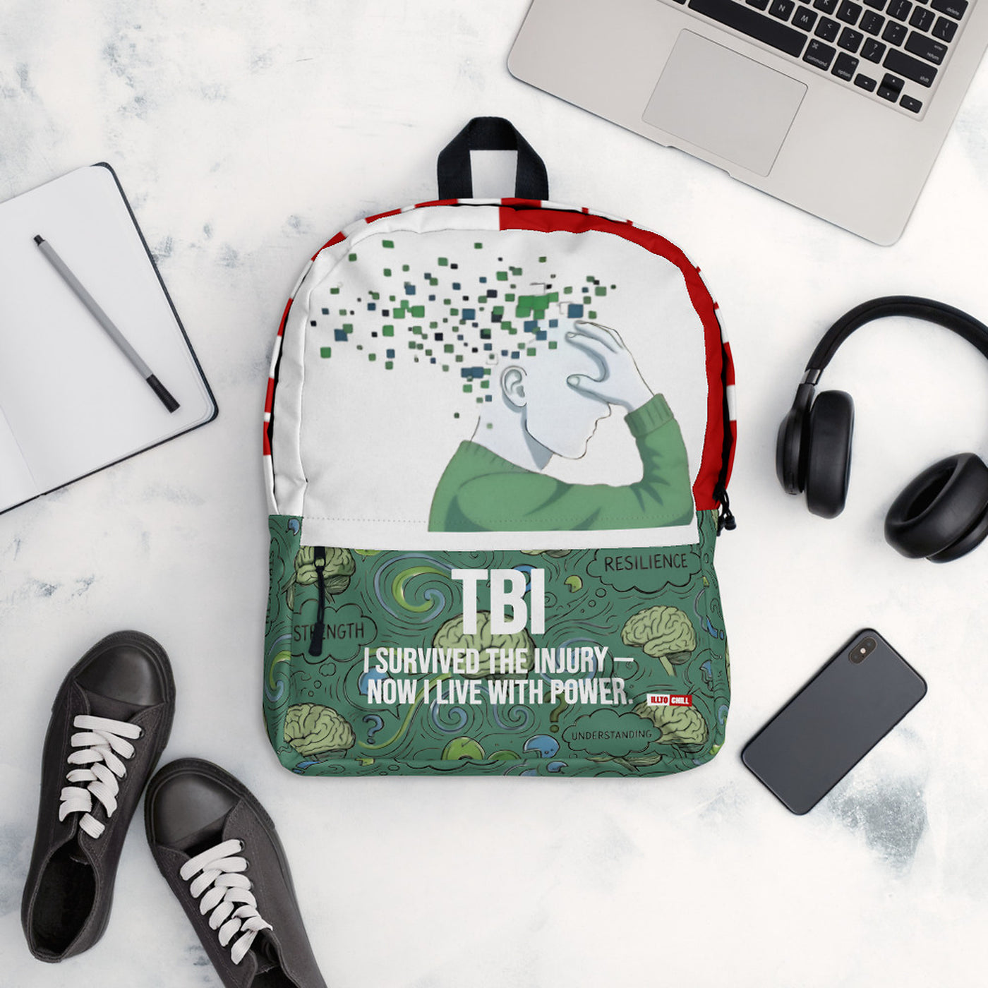 ILLTOCHILL TBI Support Backpack – Flat Lifestyle Front (Clear)