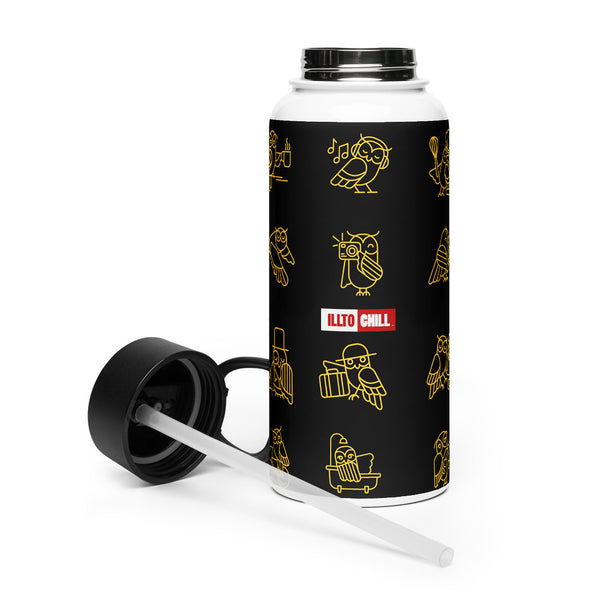 ILLTOCHILL Insomnia Night Owl Stainless steel water bottle with a straw lid – Flat 2 Left