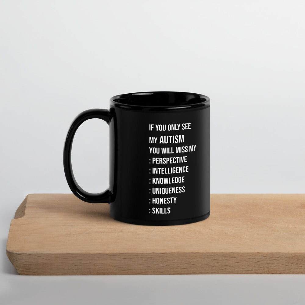 ILLTOCHILL Autism awareness neurodiversity gift Black Glossy Mug – Lifestyle 3 Handle on Left