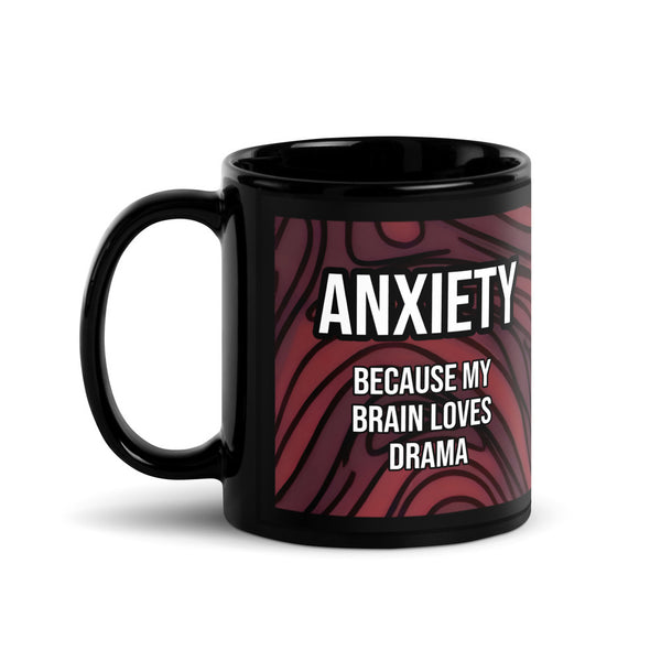 ILLTOCHILL Anxiety awareness gift Black Glossy Mug – Flat Handle on Left