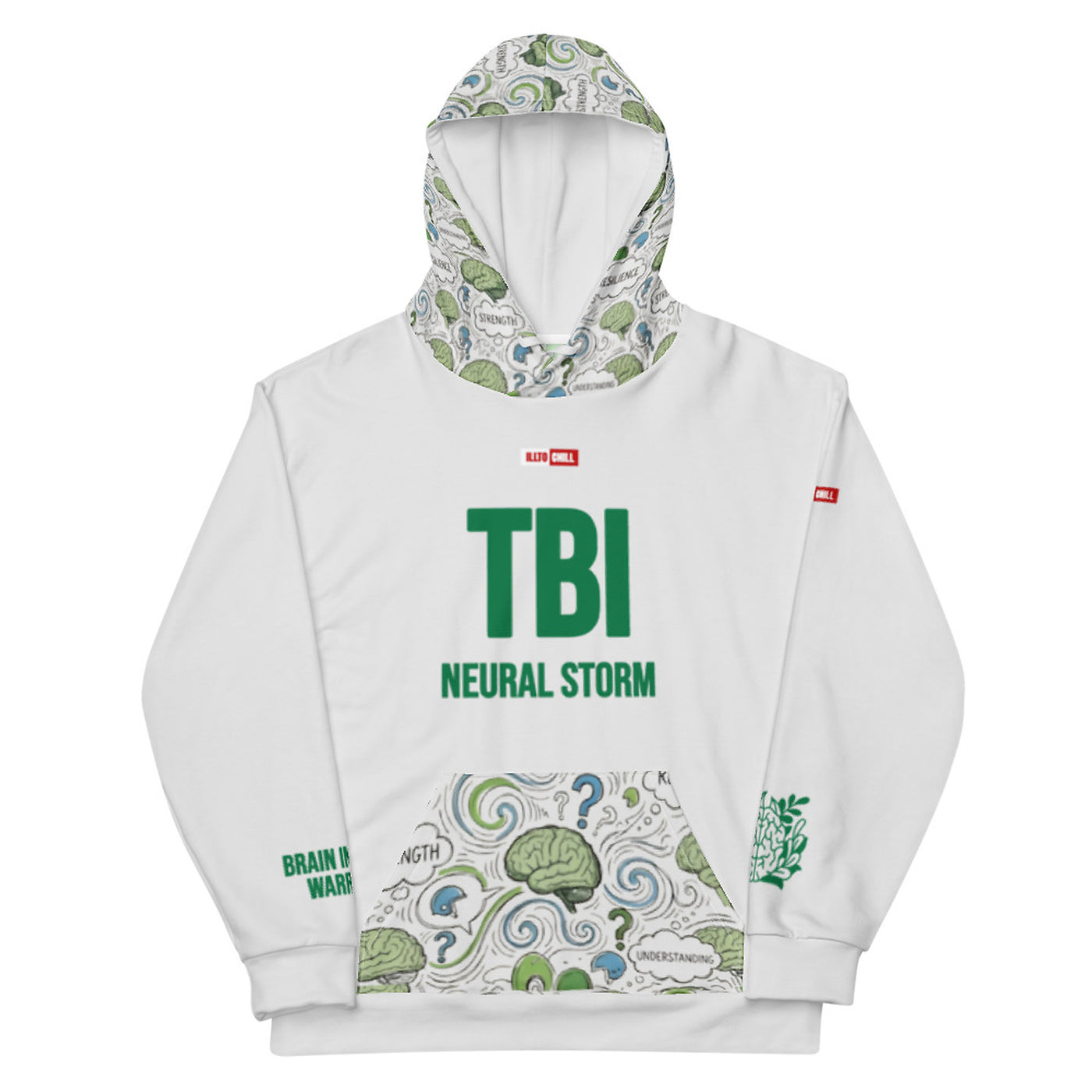 ILLTOCHILL TBI Traumatic brain injury support gift unisex cotton hoodie – Flat Front (White)