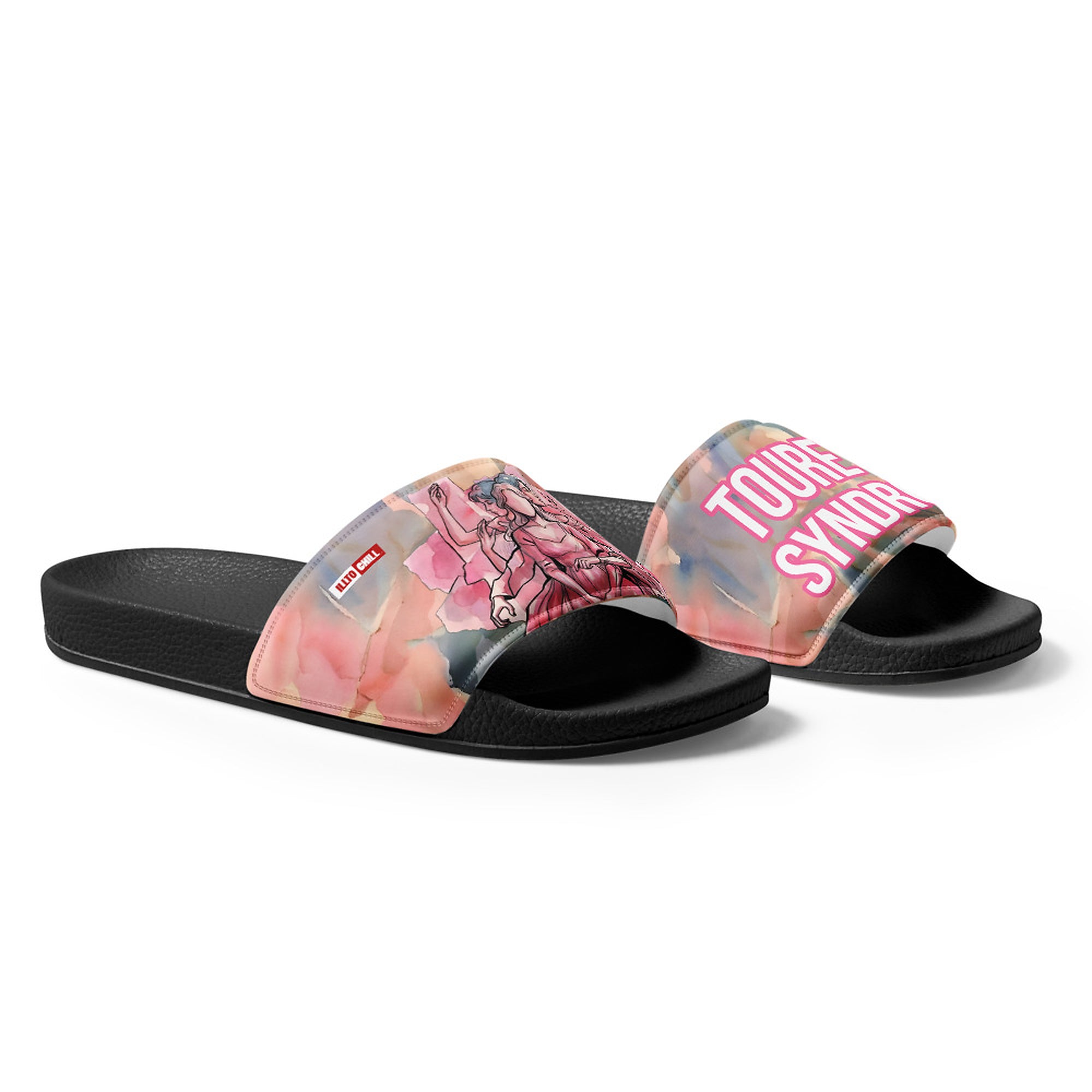 ILLTOCHILL Tourette's Syndrome Awareness Women's Slides – Flat Right Front (Tourette's Syndrome Awareness Women's Slides)
