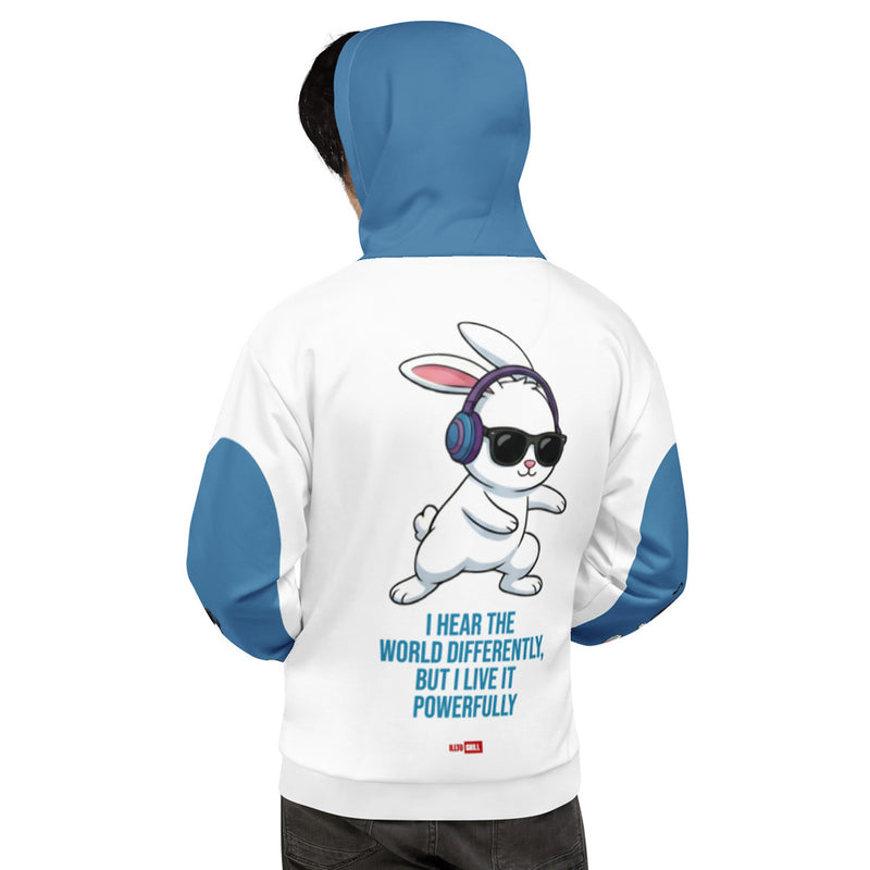 ILLTOCHILL Hard of hearing support gift for hearing impaired heavyweight Unisex hoodie – Men's Back (White)