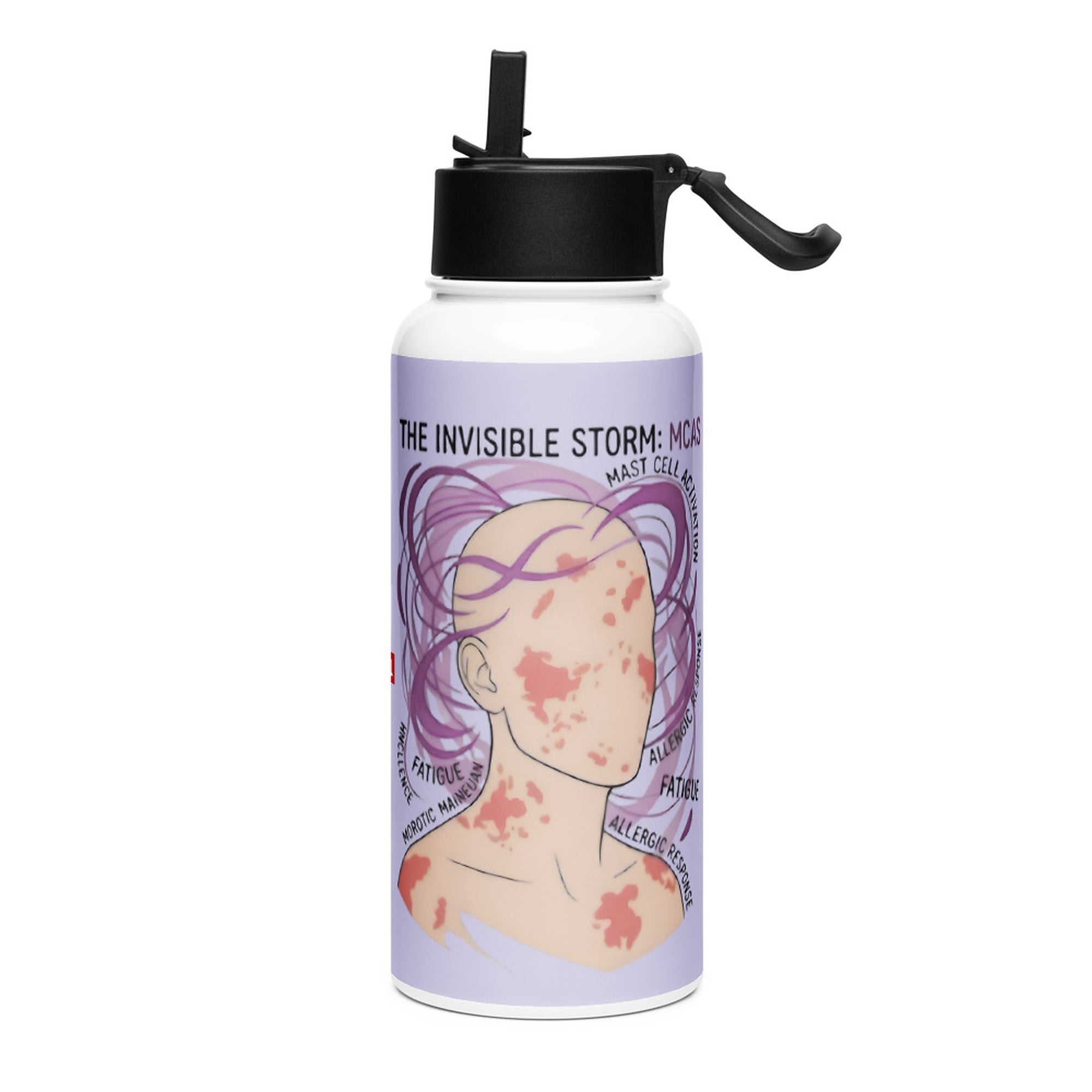 ILLTOCHILL MCAS awareness gift Stainless steel water bottle with a straw lid – Flat Left