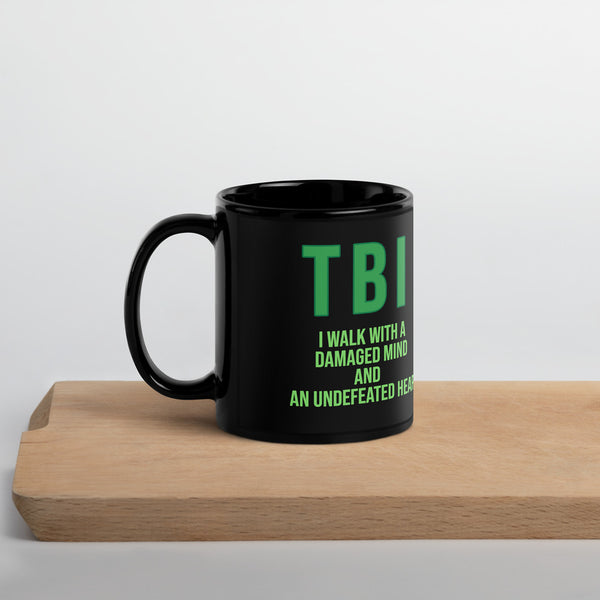 ILLTOCHILL TBI Traumatic brain injury support gift Black Glossy Mug – Lifestyle 3 Handle on Left