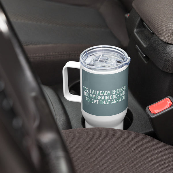 ILLTOCHILL OCD awareness Obsessive-Compulsive Disorder gift Travel mug with a handle – Lifestyle Right