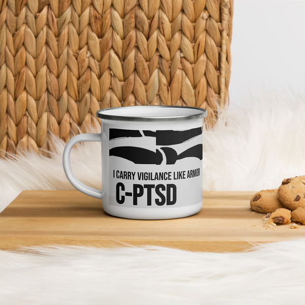 ILLTOCHILL CPTSD awareness Complex Post-Traumatic Stress disorder gift Enamel Mug – Lifestyle 4 Left