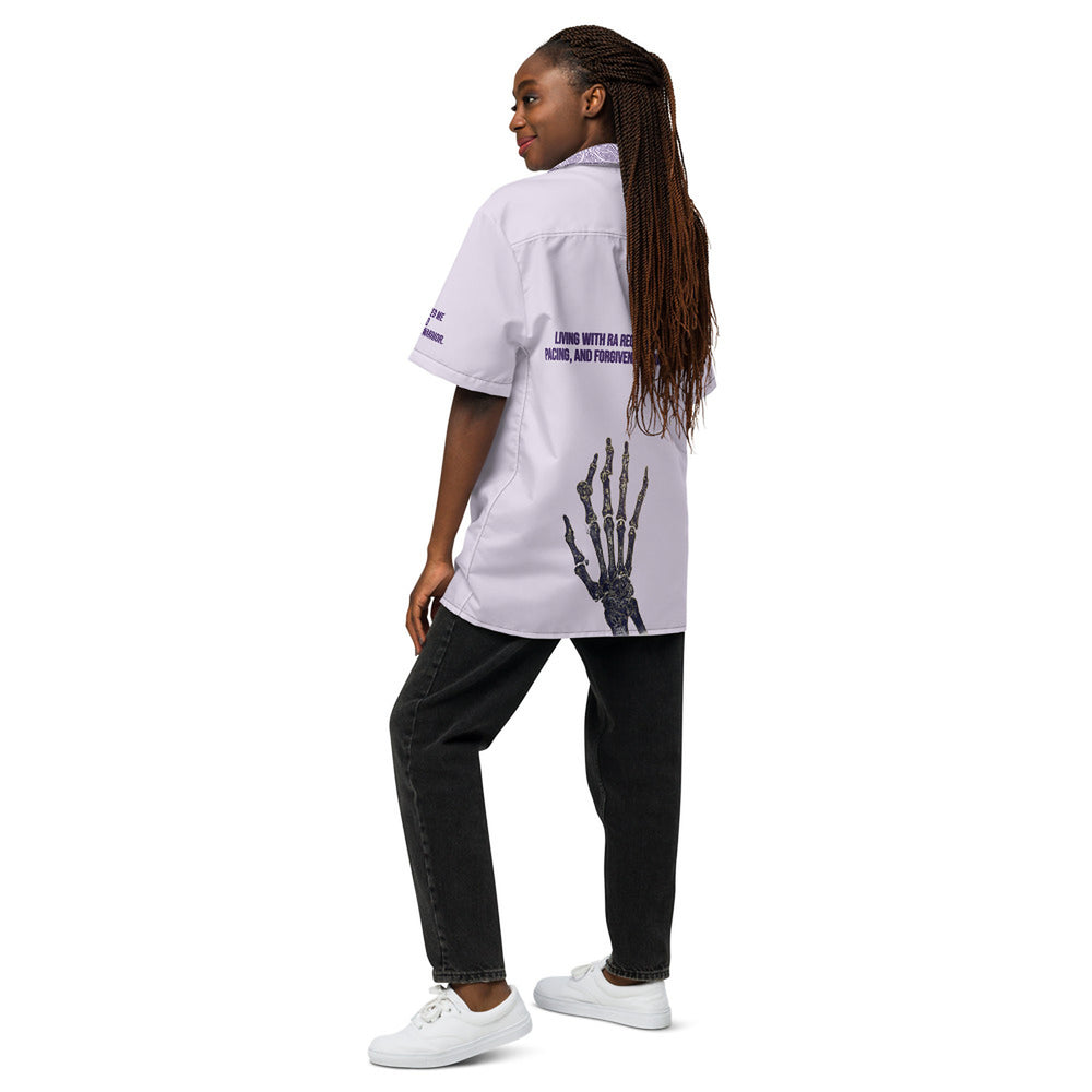 ILLTOCHILL RA awareness Rheumatoid Arthritis support Unisex button shirt – Women's Back (Black)