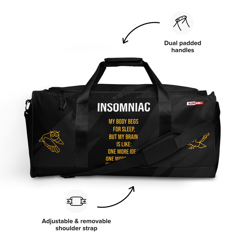 ILLTOCHILL Insomnia Night Owl  Duffle bag – Product specs Front (Black)