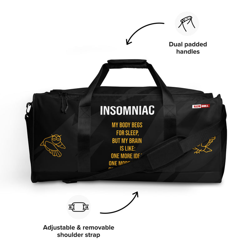ILLTOCHILL Insomnia Night Owl  Duffle bag – Product specs Front (Black)