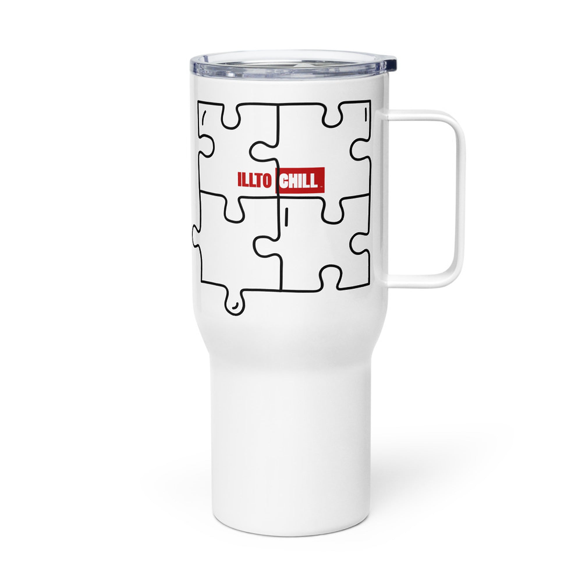 ILLTOCHILL Autism awareness puzzle gift Travel mug with a handle – Flat Left