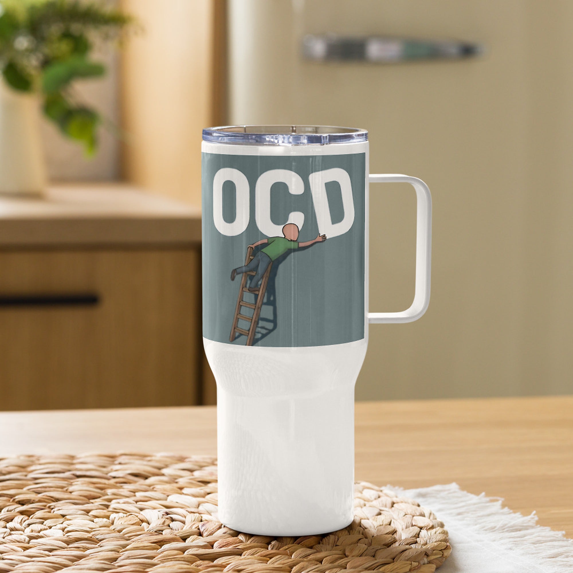 ILLTOCHILL OCD awareness Obsessive-Compulsive Disorder gift Travel mug with a handle – Lifestyle 2 Left