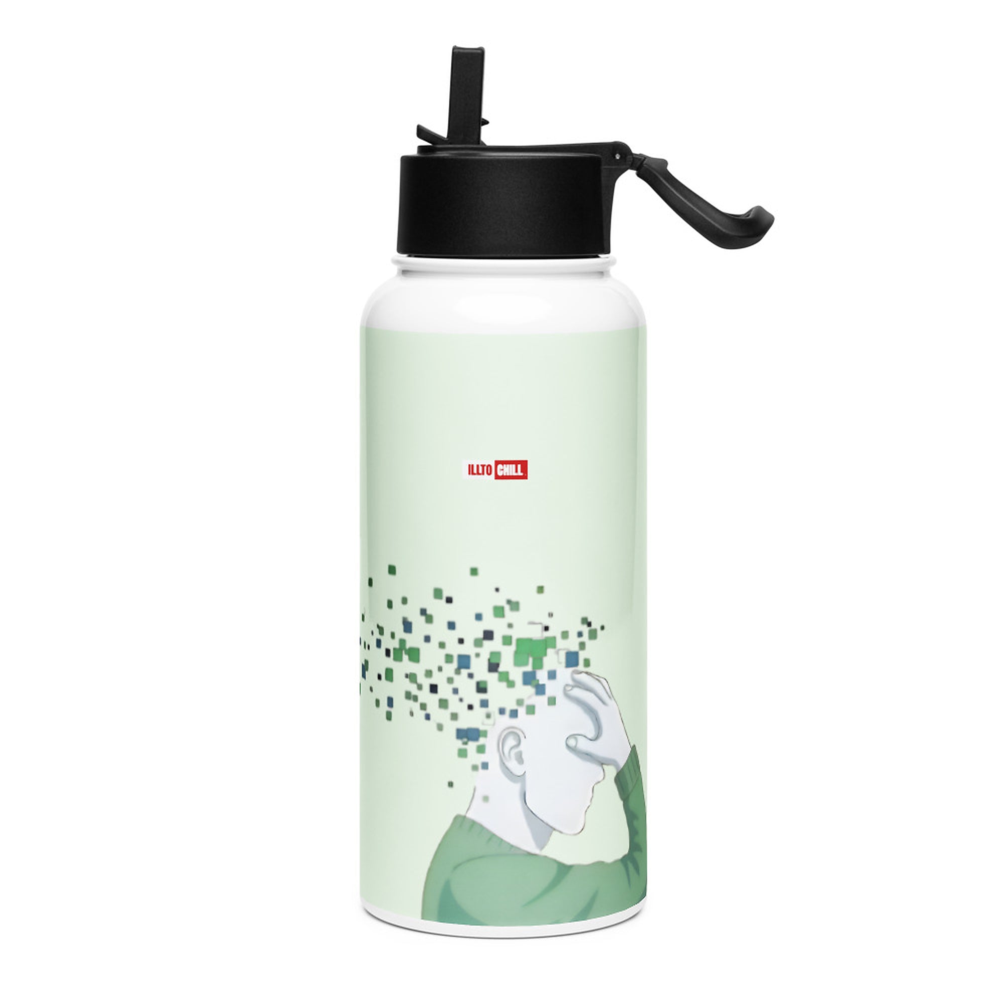 ILLTOCHILL TBI Traumatic brain injury support gift Stainless steel water bottle with a straw lid – Flat Left