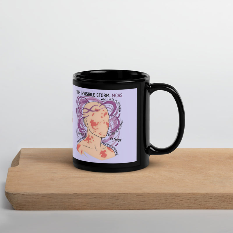 ILLTOCHILL MCAS awareness Mast cell activation syndrome gift Black Glossy Mug – Lifestyle 3 Handle on Right