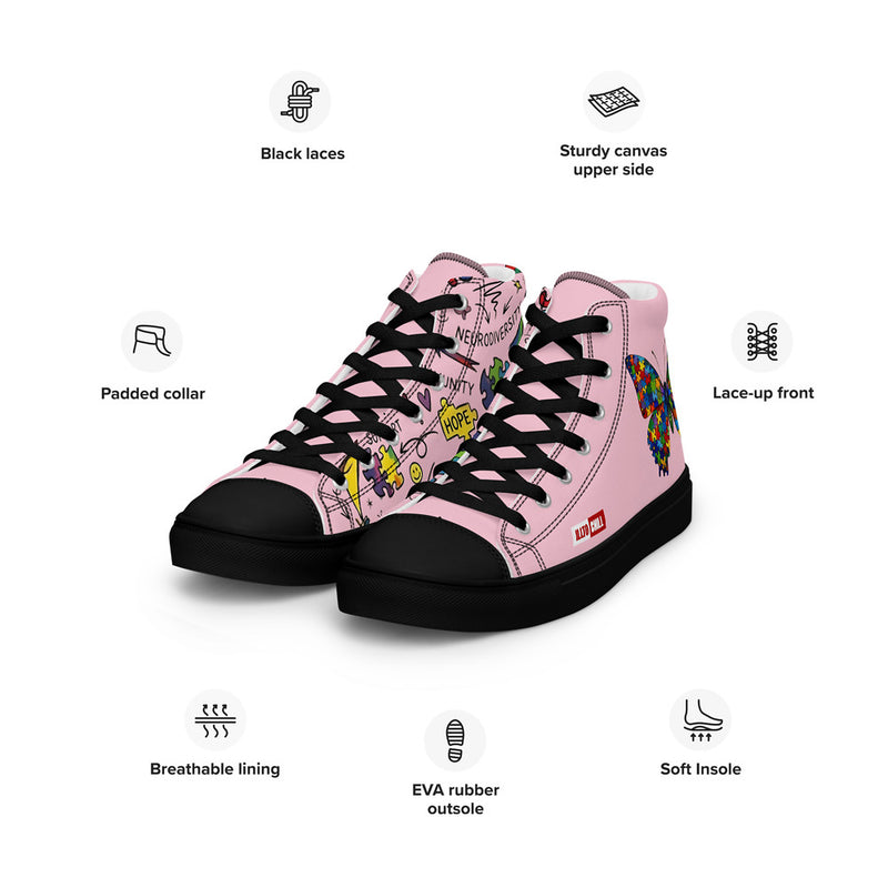 ILLTOCHILL Autism Awareness Women's High Top Shoes – Product specs Left Front (Autism Awareness Women's High Top Shoes)