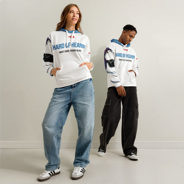 ILLTOCHILL Hard of hearing support gift for hearing impaired Unisex cotton hoodie – Duet Front (White)