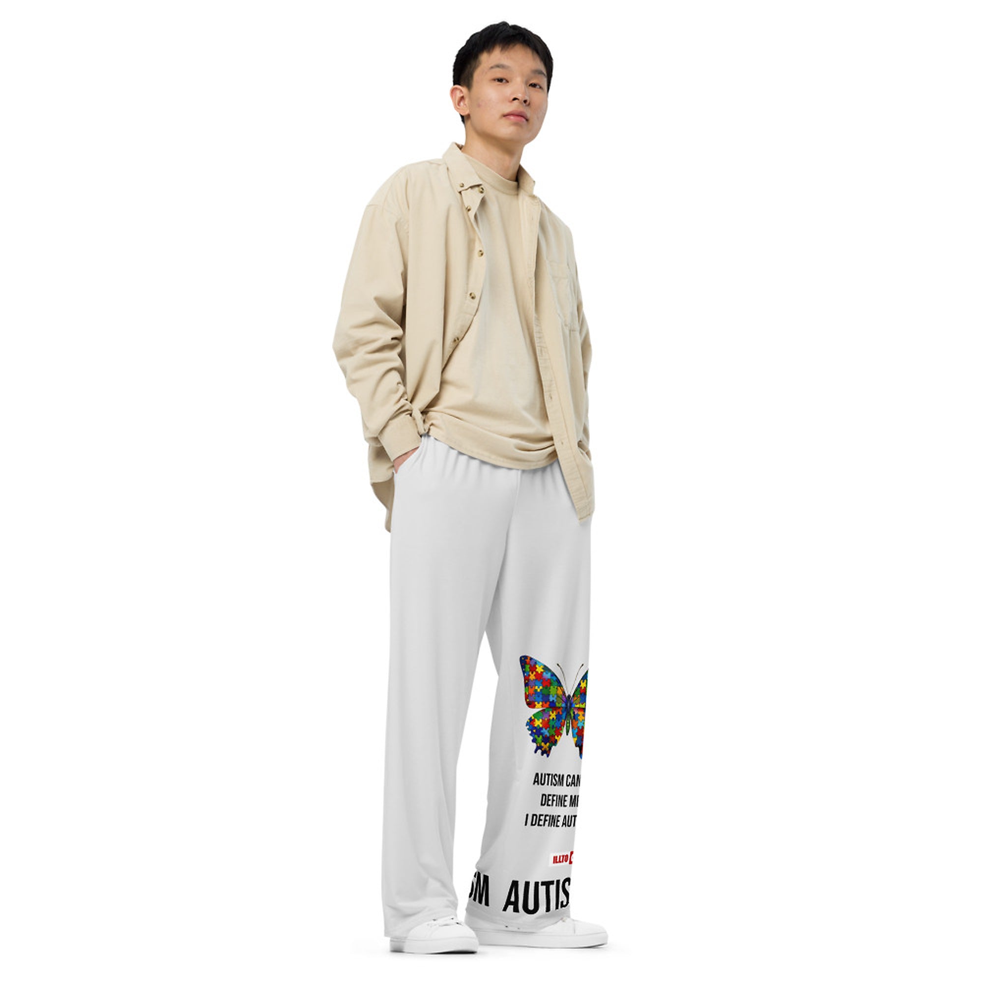 ILLTOCHILL Autism Awareness Pants – Men's Lifestyle Right Front (White)