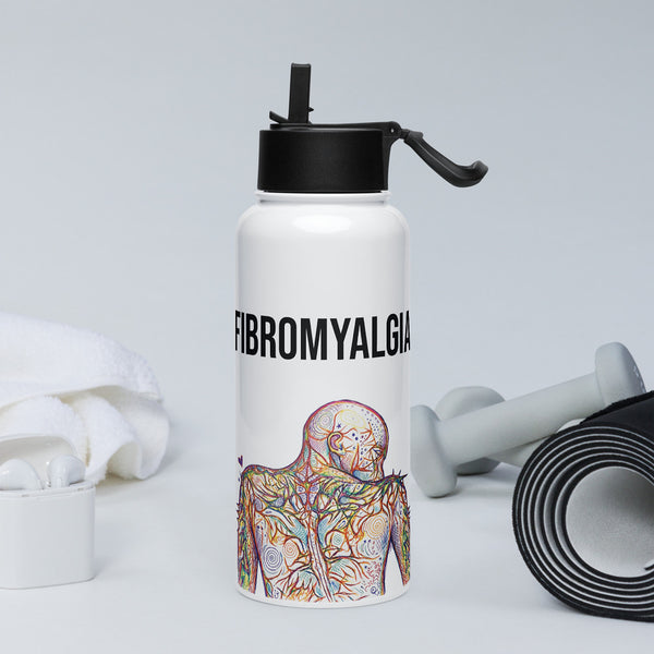 ILLTOCHILL Fibromyalgia awareness fibro gift Stainless steel water bottle with a straw lid – Lifestyle 2 Left
