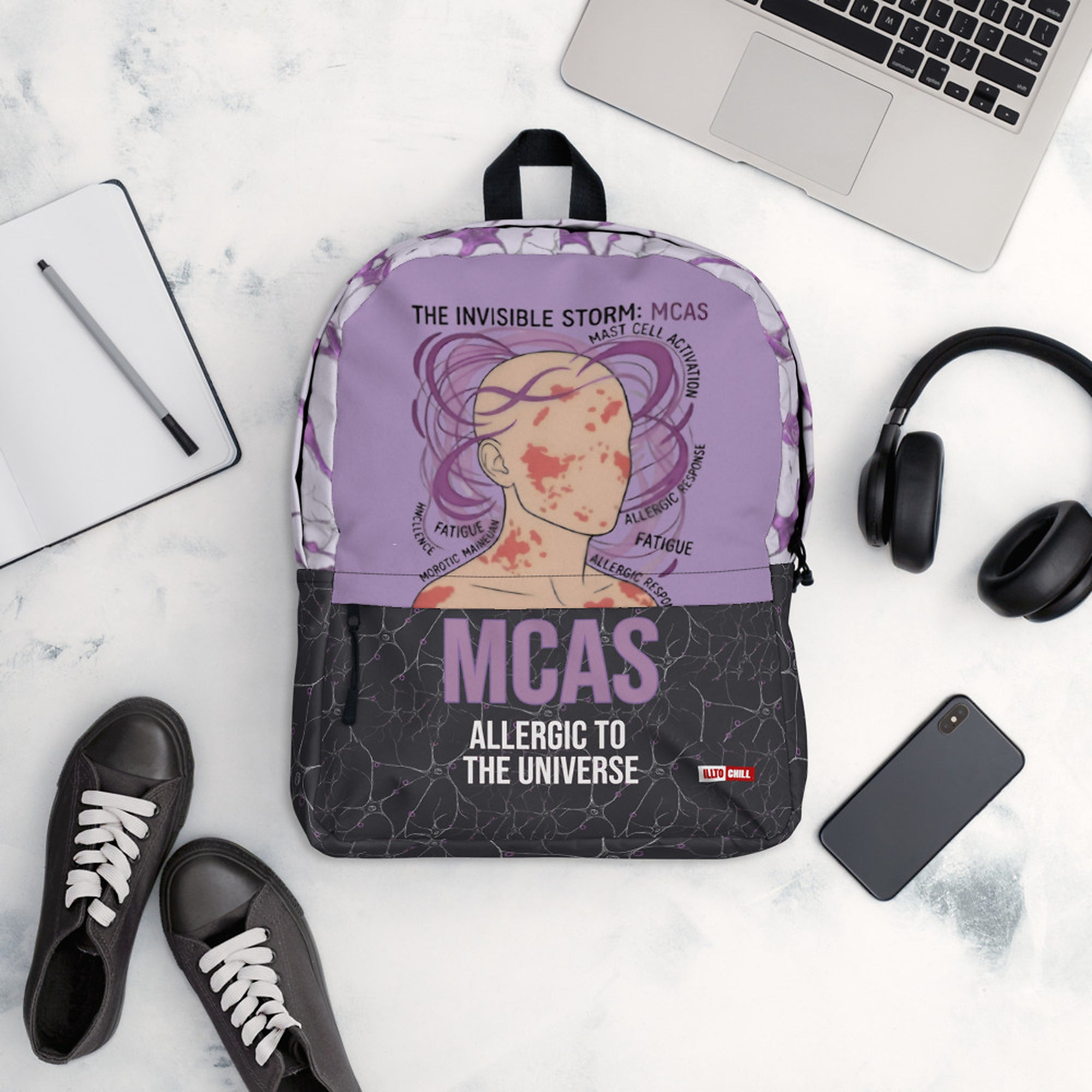ILLTOCHILL MCAS Awareness Backpack – Flat Lifestyle Front (Black) #2