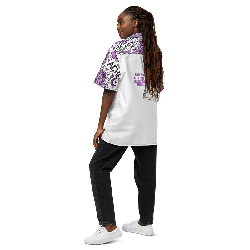 ILLTOCHILL Fibromyalgia awareness Unisex button shirt – Women's Back (Black)