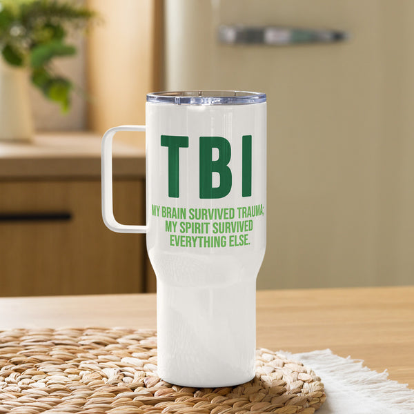 ILLTOCHILL TBI Traumatic brain injury support gift Travel mug with a handle – Lifestyle 2 Right