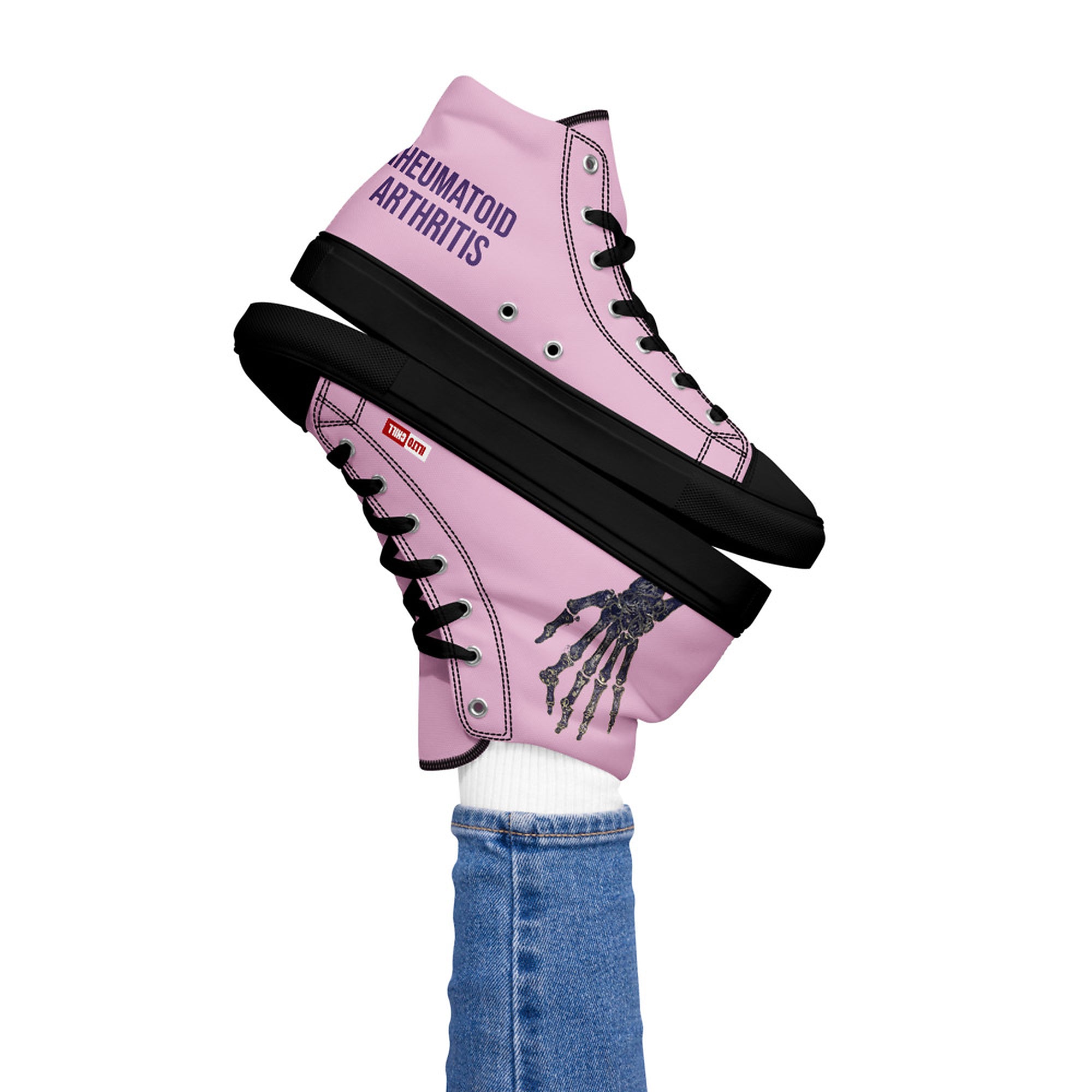ILLTOCHILL RA awareness Rheumatoid Arthritis support gift women’s high top canvas shoes – Women's Lifestyle 2 Left (Black)