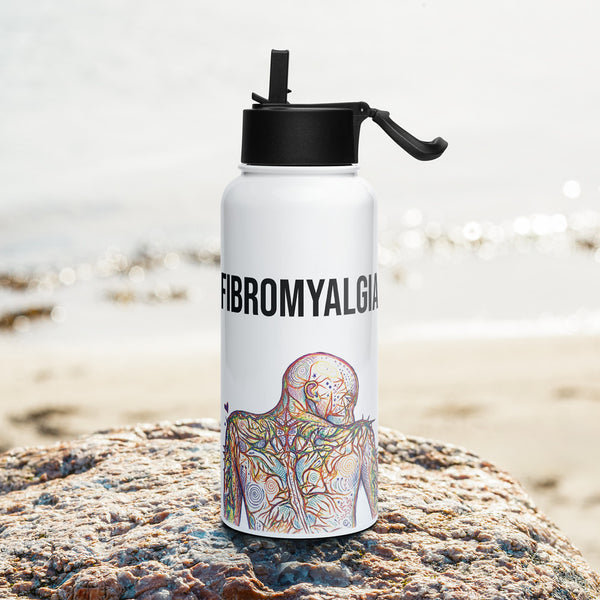 ILLTOCHILL Fibromyalgia awareness fibro gift Stainless steel water bottle with a straw lid – Lifestyle 3 Left