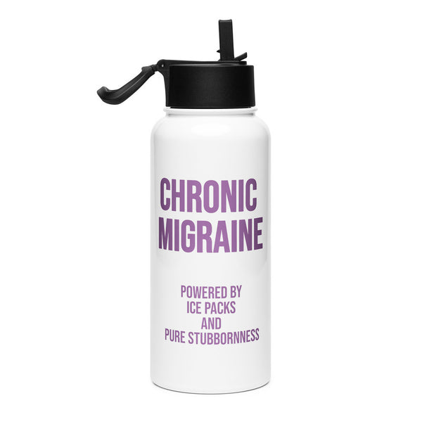 ILLTOCHILL Chronic Migraine awareness gift Stainless steel water bottle with a straw lid – Flat Right