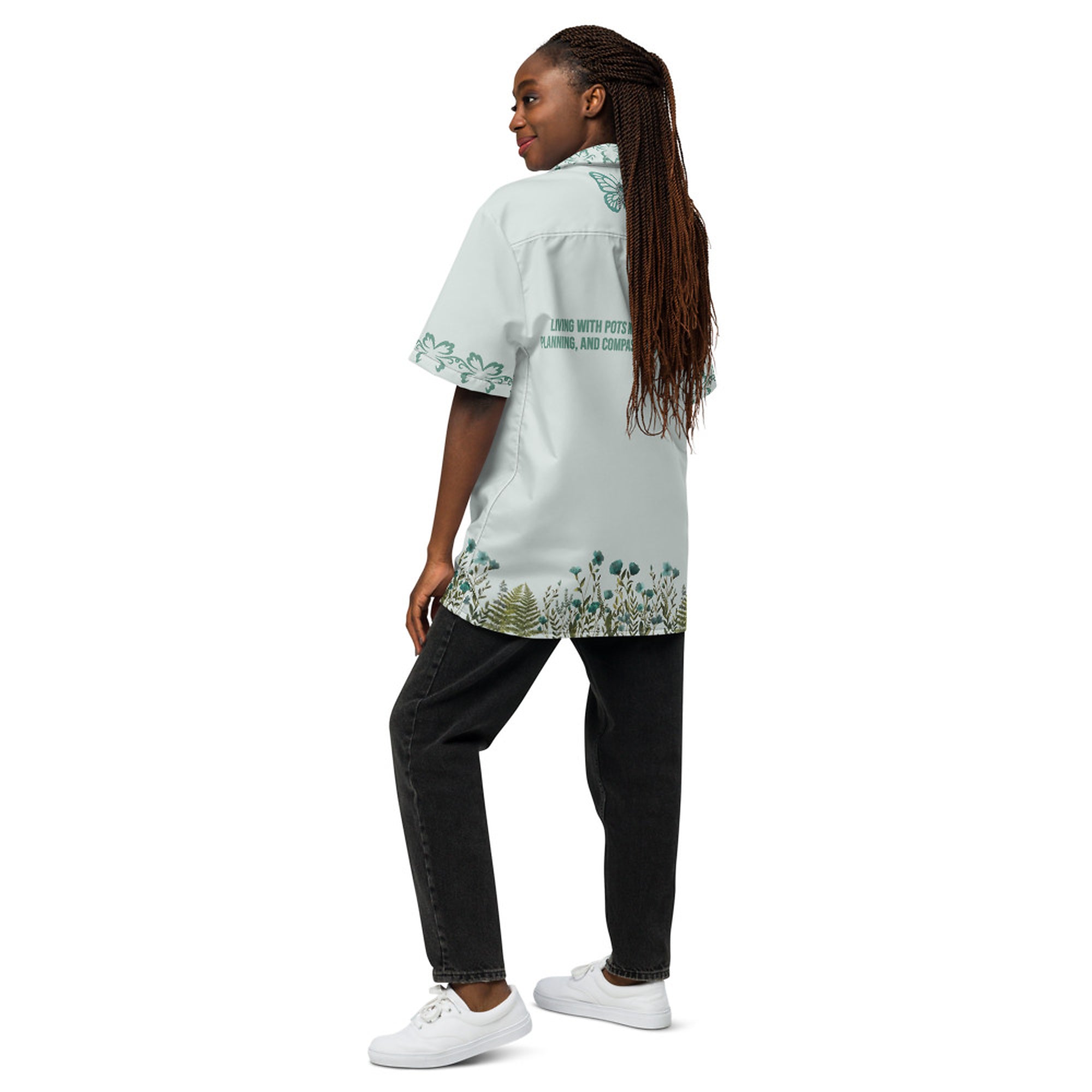 ILLTOCHILL POTS awareness Unisex button shirt – Women's Back (Black)